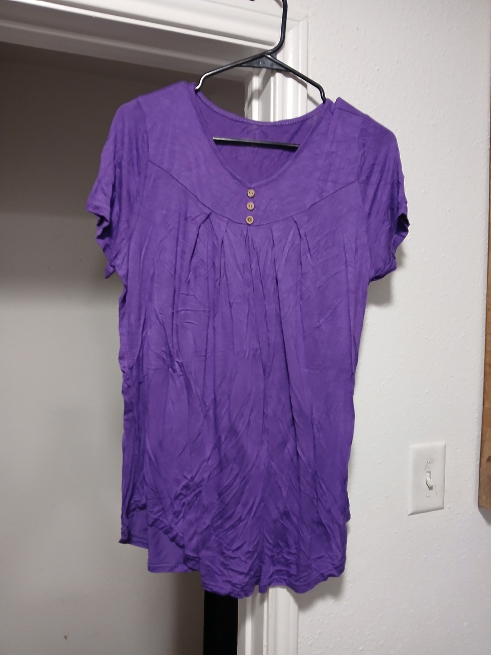 Purple Short-Sleeve Pleated Women's Top